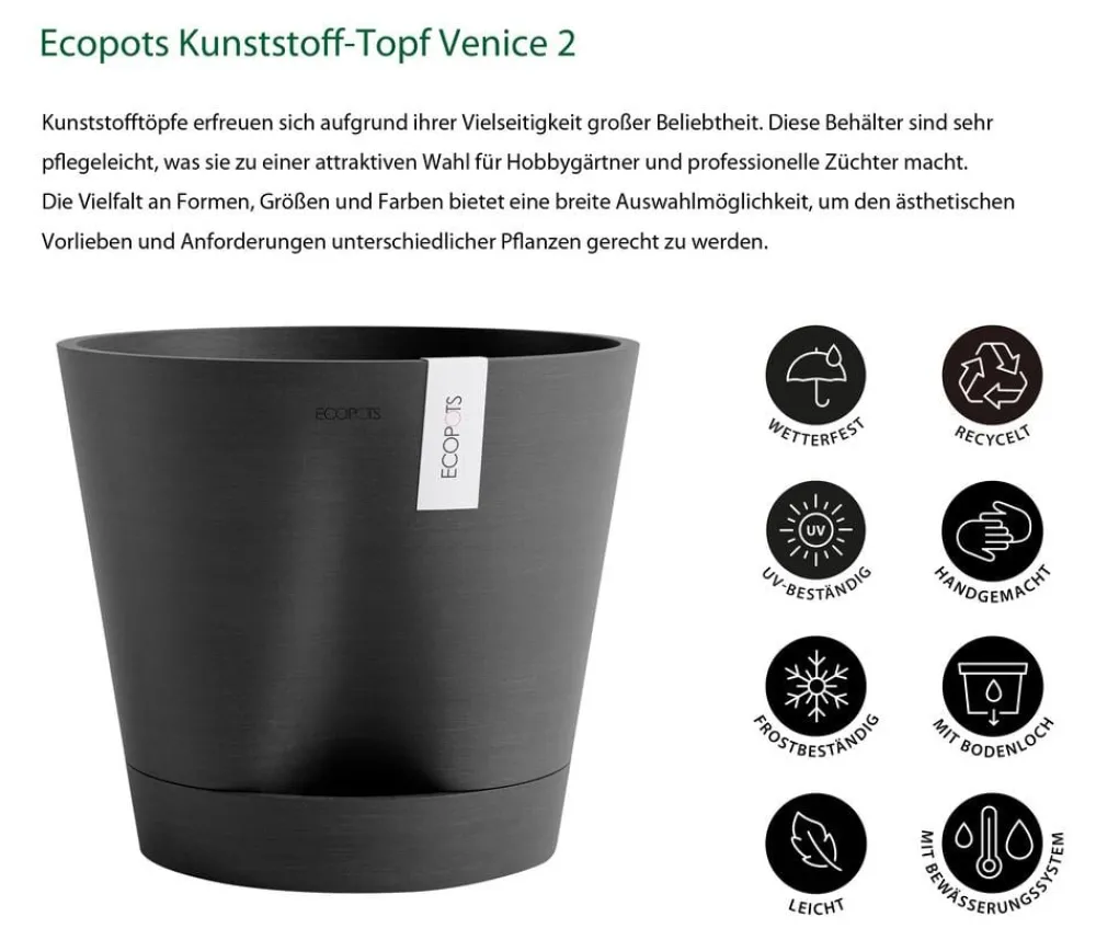 Ecopots Blumentöpfe & Übertöpfe > Kunststoff-Topf Venice 2, rund