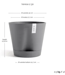 Ecopots Blumentöpfe & Übertöpfe - Kunststoff-Topf Venice 2, rund Grau