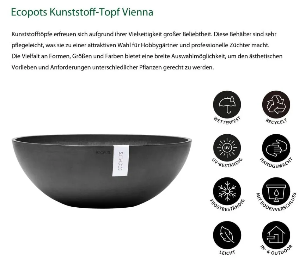 Ecopots Pflanzkübel & Blumenkästen > Kunststoff-Topf Vienna, oval