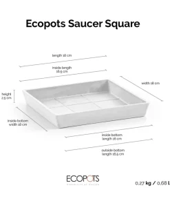 Ecopots Blumentopf Untersetzer - Kunststoff-Untersetzer Rotterdam, quadratisch Weiß