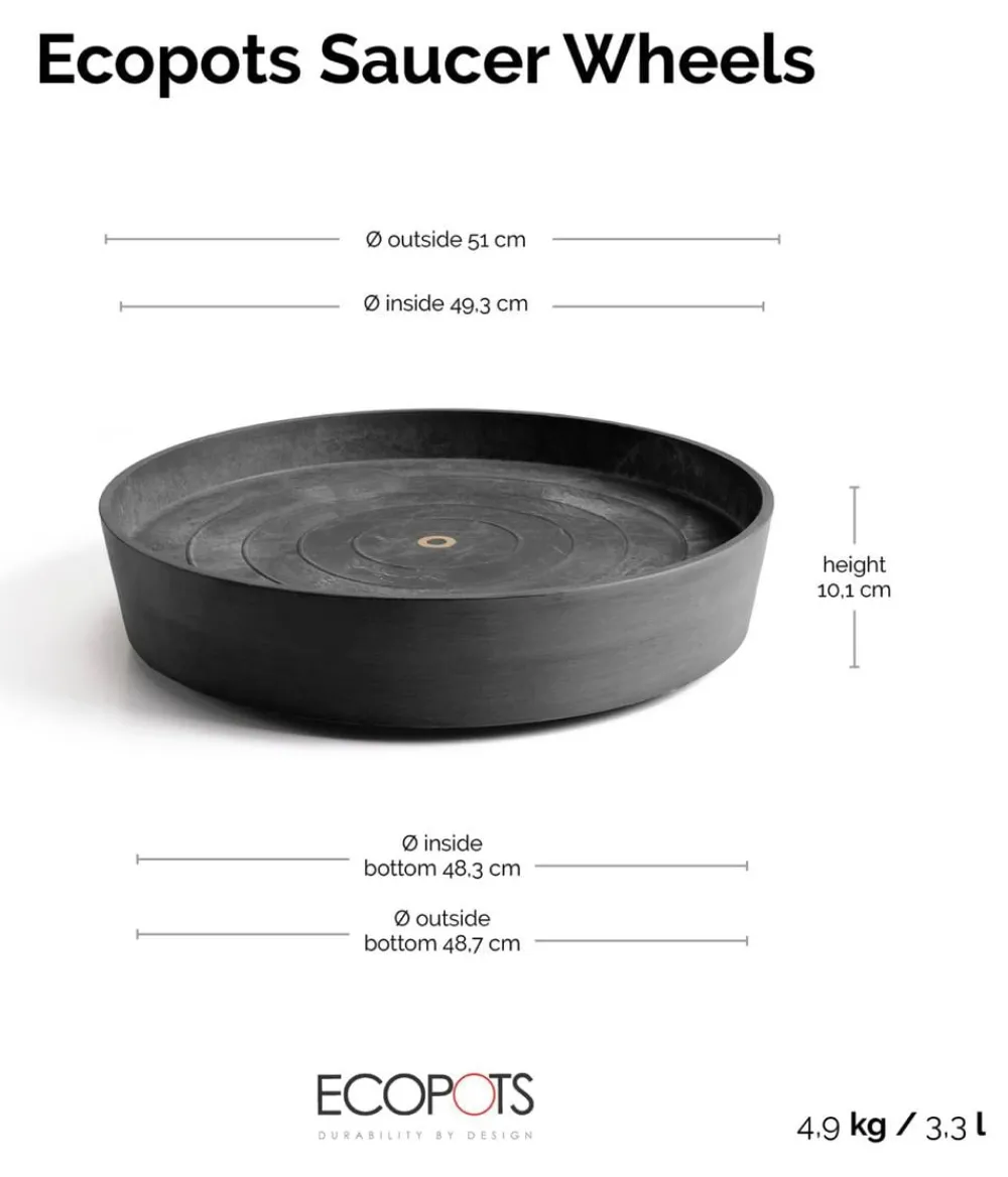 Ecopots Blumentopf Untersetzer - Kunststoff-Untersetzer Amsterdam, rund, mit Rollen Dunkelgrau