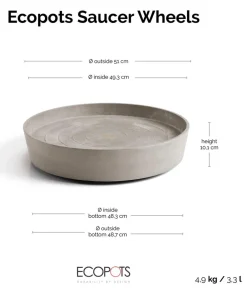 Ecopots Blumentopf Untersetzer - Kunststoff-Untersetzer Amsterdam, rund, mit Rollen Taupe