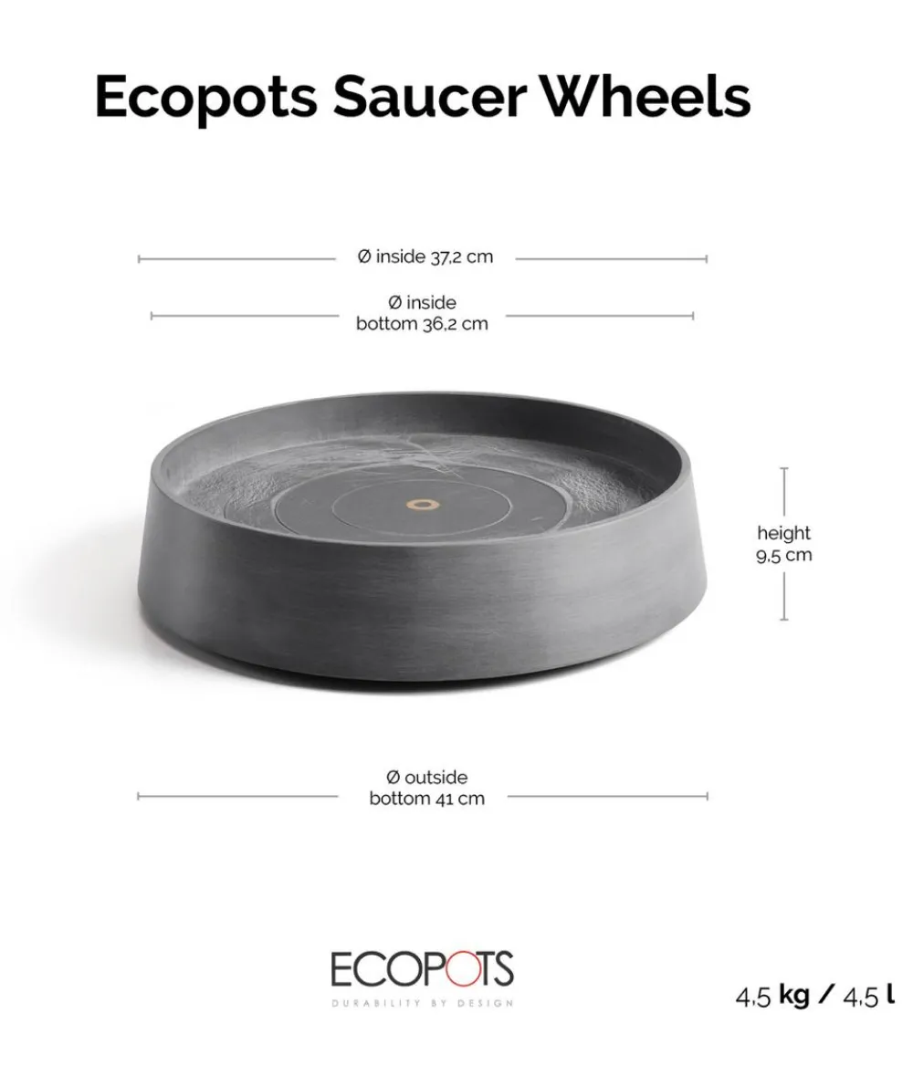 Ecopots Rolluntersetzer|Blumentopf Untersetzer - Kunststoff-Untersetzer Oslo, rund, mit Rollen Grau