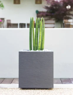 EDA Pflanzkübel & Blumenkästen|Blumentöpfe & Übertöpfe - Kunststoff-Topf Graphit, gerillt Dunkelgrau