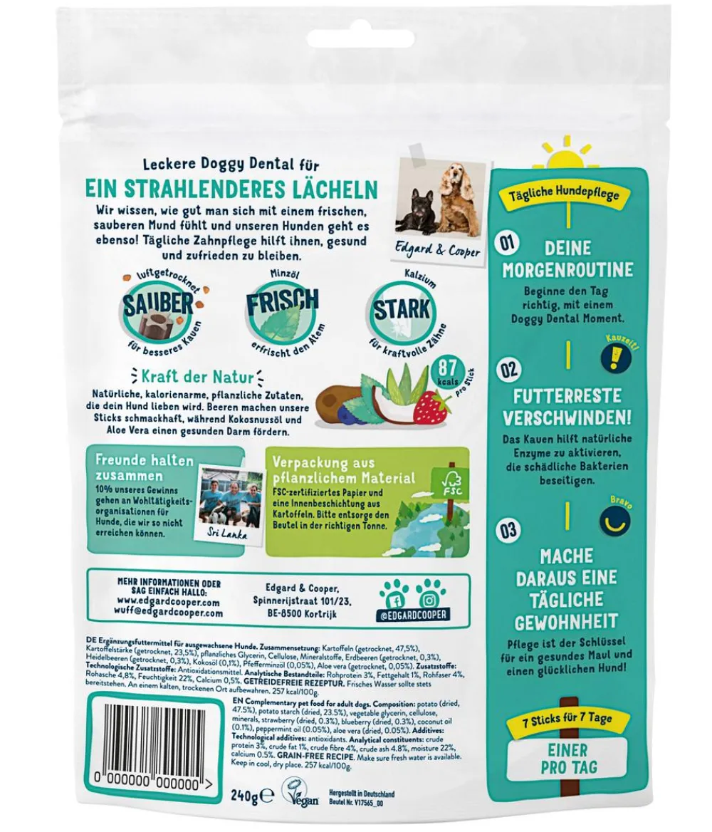 Edgard & Cooper® Hundeleckerlies|Funktionelle Leckerlies - Edgard & Cooper Hundesnack Doggy Dental, Minzöl & Erdbeere