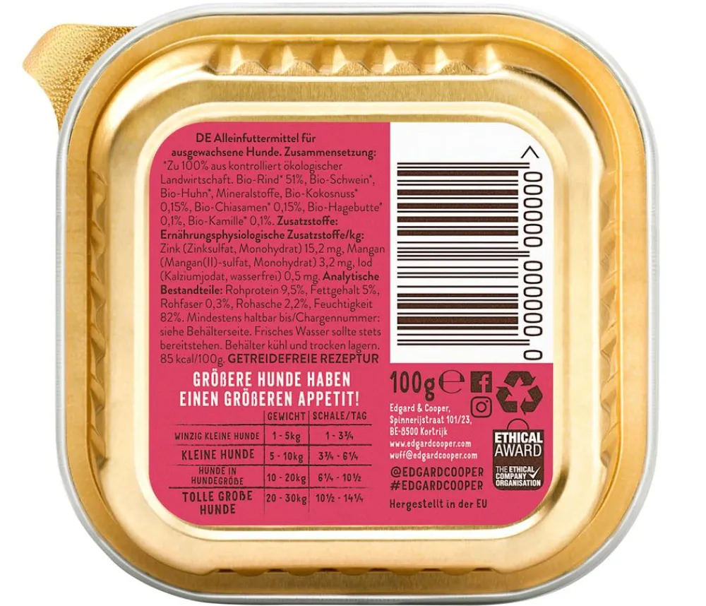 Edgard & Cooper® Nassfutter Hund > Edgard & Cooper Nassfutter für Hunde, Wunderbares Rind Adult, Bio, 17 x 100 g