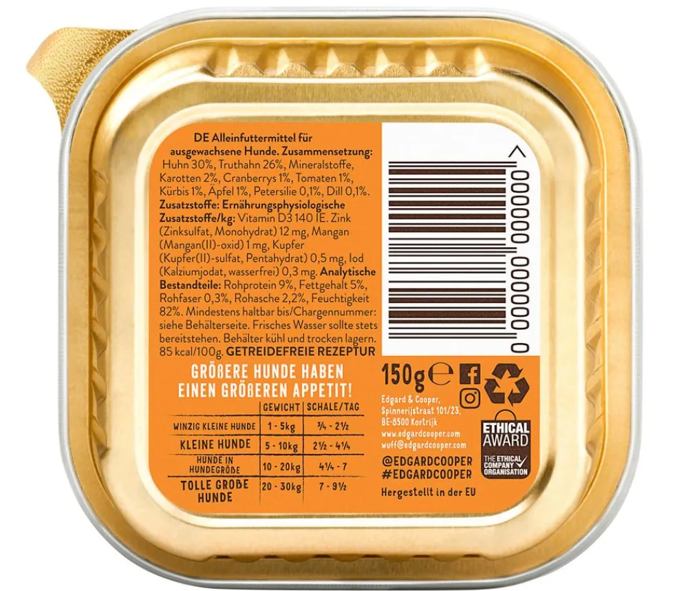 Edgard & Cooper® Edgard & Cooper Nassfutter für Hunde, Saftiges Huhn & Truthahn Adult, 11 x 150 g Discount