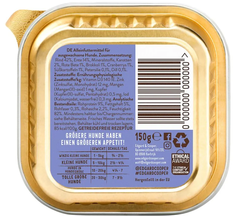 Edgard & Cooper® Edgard & Cooper Nassfutter für Hunde, Herrliches Rind & Ente Adult, 11 x 150 g Online