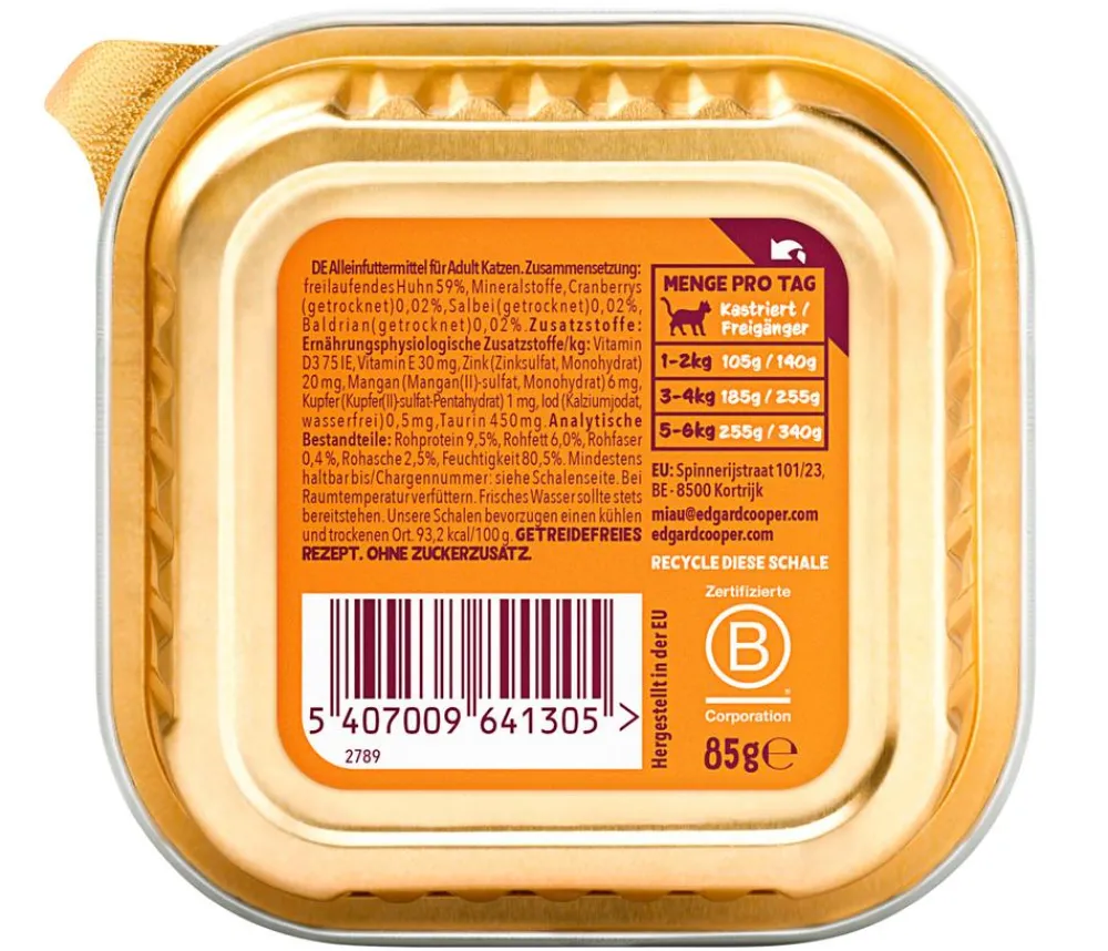 Edgard & Cooper® Nassfutter Katze > Edgard & Cooper Nassfutter für Katzen Freilaufhuhn Paté Adult, 16 x 85 g