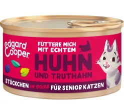 Edgard & Cooper® Nassfutter Katze > Edgard & Cooper Nassfutter für Katzen Freilauftruthahn & Freilaufhuhn Stückchen in Soße, Senior, 18 x 85 g