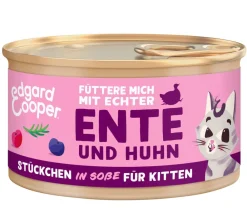 Edgard & Cooper® Edgard & Cooper Nassfutter für Katzen Freilaufente & Freilaufhuhn Stückchen in Soße, Kitten, 18 x 85 g Hot