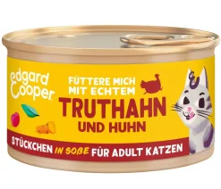Edgard & Cooper® Nassfutter Katze - Edgard & Cooper Nassfutter für Katzen Freilauftruthahn & Freilaufhuhn Stückchen in Soße Adult, 18 x 85 g