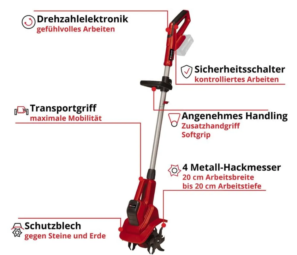 Einhell Gartengeräte - Akku-Bodenhacke GE-CR 18/20 Li E-Solo
