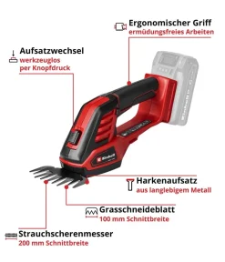 Einhell Gartengeräte - Akku-Gras- und Strauchschere GE-CG 18/100 Li- 3 in 1-Solo