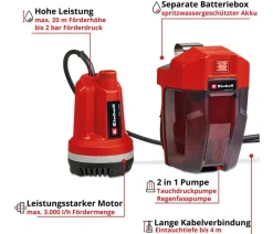 Einhell Bewässerungssysteme & Pumpen > Akku-Klarwasserpumpe GE-PP 18 RB Li - Solo