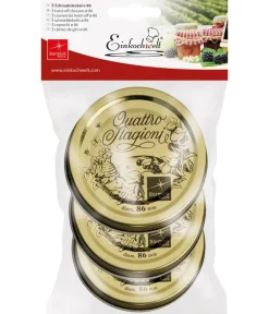 Einkochwelt Quattro Stagioni Schraubdeckel für Einkochgläser, Ø86 mm, 3er-Set Gold Outlet