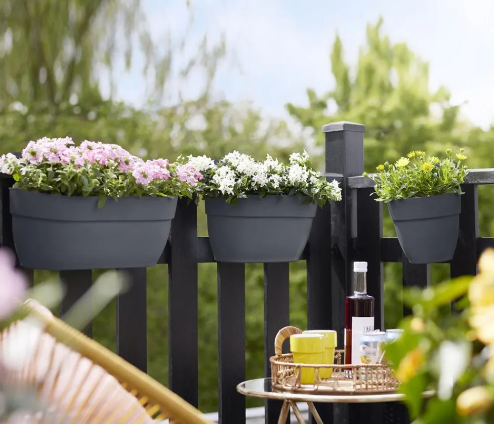 Elho Pflanzkübel & Blumenkästen|Blumenampeln & -Schalen - Kunststoff-Balkonhängetopf Vibia Campana Easy, länglich Anthrazit