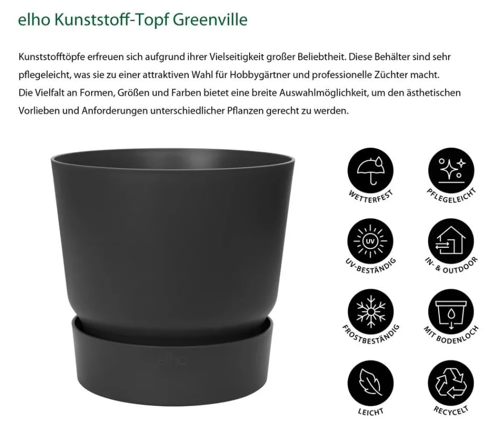 Elho Kunststoff-Topf Greenville Schwarz Online