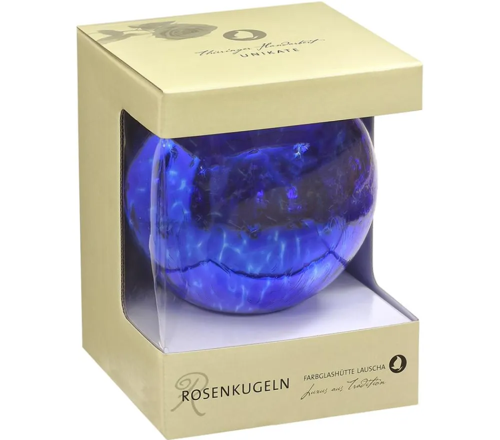 ELIAS Glashütte Gartenkugeln & Glas Deko - Rosenkugel Venezia, verspiegelt, ca. Ø15 cm Blau