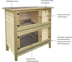 Elmato® Kaninchenstall & Hasenstall - Kaninchenstall Bavaria King Jumper, ca. B118/H118,5/T70 cm Beige