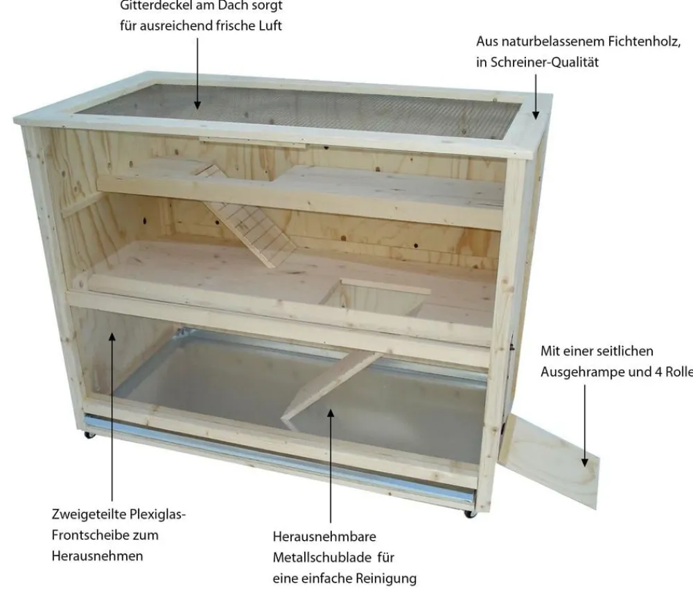 Elmato® Nager-Zimmervoliere Luxus auf Rollen, ca. B117/H94/T62 cm Beige Best