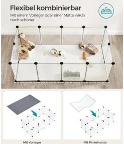Feandrea Freilaufgehege - Freigehege mit Bodenplatten, Kuststoff, ca. B125/H42/T63 cm Transparent