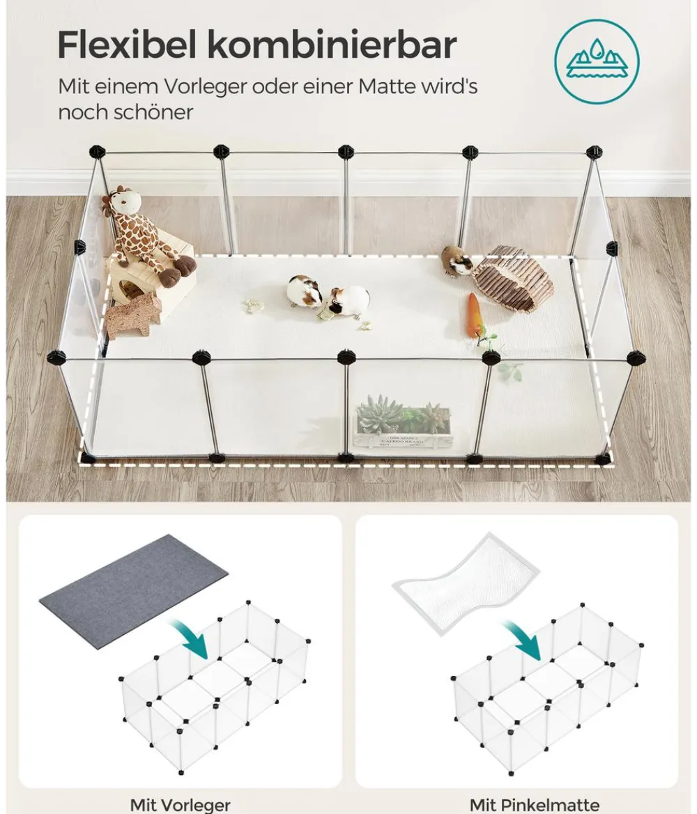 Feandrea Freilaufgehege - Freigehege mit Bodenplatten, Kuststoff, ca. B125/H42/T63 cm Transparent