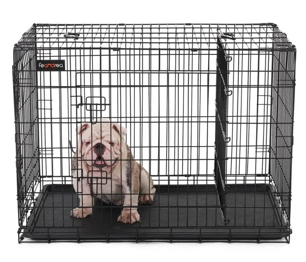 Feandrea Mehr Hundeschlafplätze - Hundekäfig mit Trennwand, ca. B107/H77,5/T70 cm Schwarz