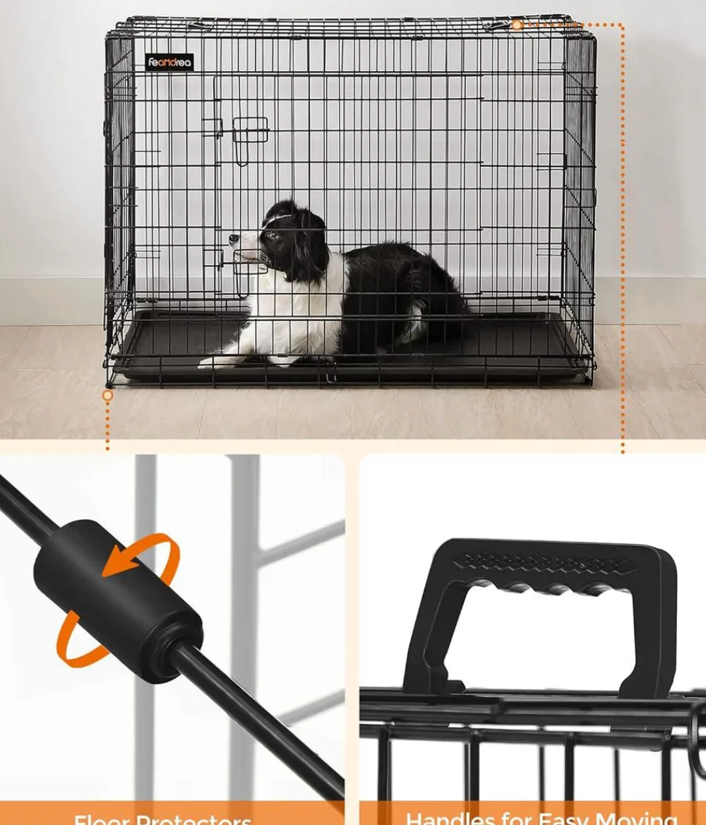 Feandrea Hundekäfig XXL mit 2 Türen Schwarz Outlet