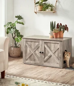Feandrea Katzenklo-Schrank mit Türen, ca. B80/H49,2/T53 cm Hellgrau New