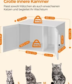 Feandrea Katzenklo - Katzenklo-Schrank mit Türen, ca. B80/H49,2/T53 cm Weiß