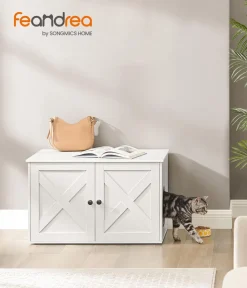 Feandrea Katzenklo - Katzenklo-Schrank mit Türen, ca. B80/H49,2/T53 cm Weiß