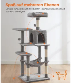 Feandrea Kratzbäume & Kratzmöbel - Kratzbaum, ca. B55/H143/T45 cm Hellgrau