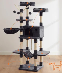 Feandrea Kratzbaum mit Fellbällchen am Stock, ca. B50/H164/T50 cm Dunkelgrau Hot