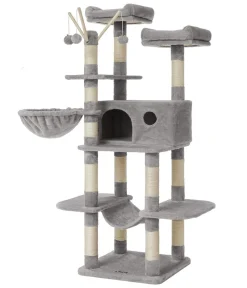 Feandrea Kratzbäume & Kratzmöbel - Kratzbaum mit Fellbällchen am Stock, ca. B50/H164/T50 cm Hellgrau