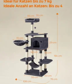 Feandrea Kratzbaum mit Fressnapf, ca. B108/H164/T76 Dunkelgrau