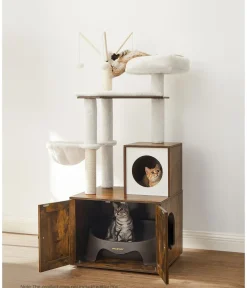 Feandrea Kratzbaum mit Katzenklo-Schrank, ca. B87,6/H151/T61,2 cm New