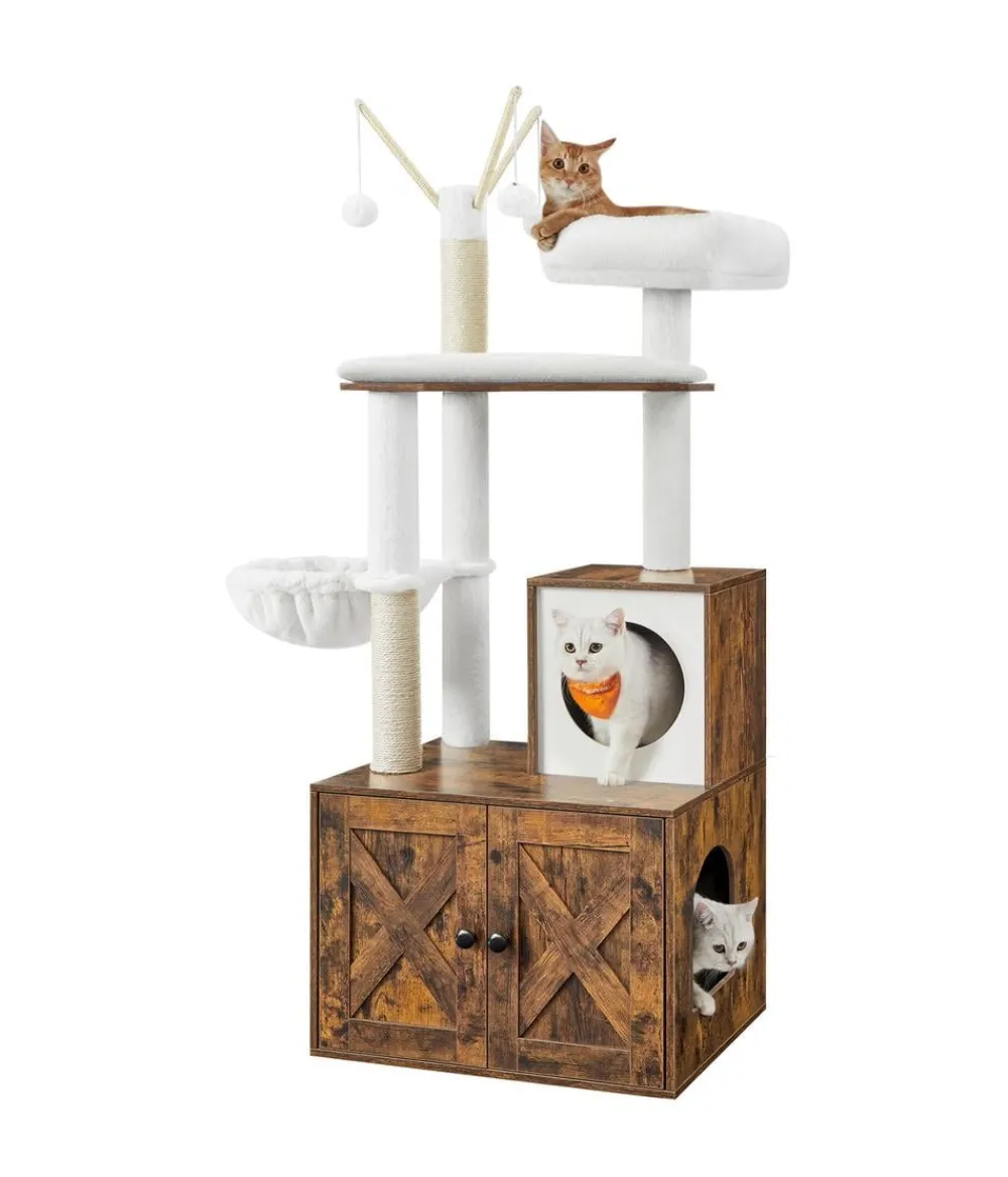 Feandrea Kratzbaum mit Katzenklo-Schrank, ca. B87,6/H151/T61,2 cm New