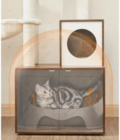 Feandrea Kratzbaum mit Katzenklo-Schrank, ca. B87,6/H151/T61,2 cm New
