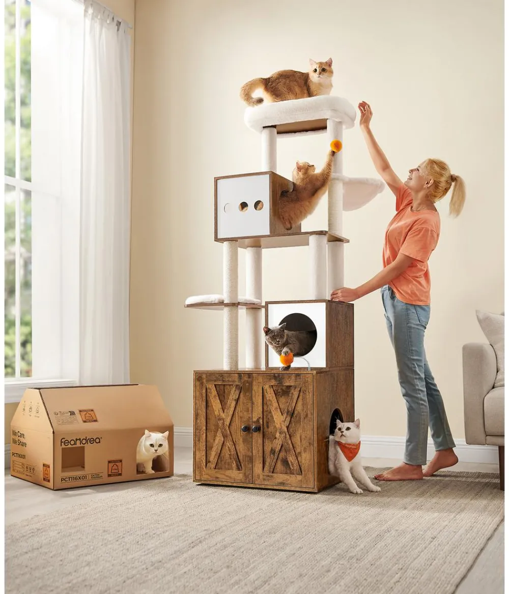 Feandrea Kratzbäume & Kratzmöbel|Katzenklo - Kratzbaum mit Katzenklo-Schrank, /, ca. B104/H185/T61 cm
