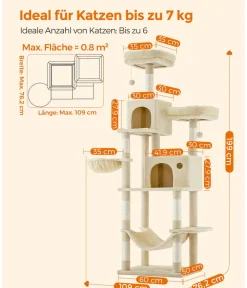 Feandrea Kratzbäume & Kratzmöbel - Kratzbaum XXL, ca. B109/H199/T76,2 cm Beige