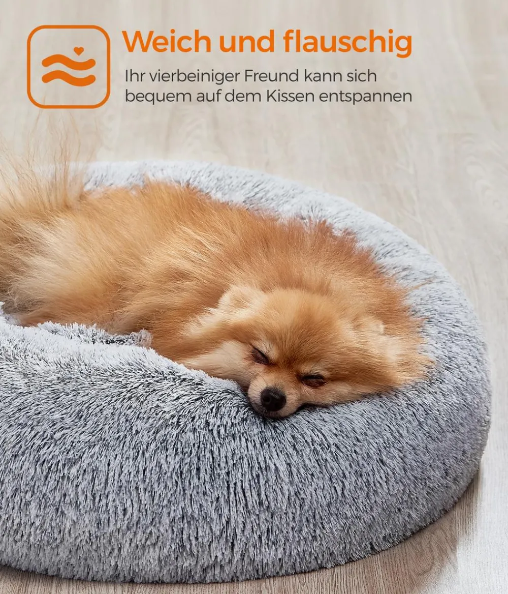 Feandrea Hundebetten & Körbe|Katzenbetten & Katzenkissen > Kuschelbett, rund, grau, Ø60/H20 cm