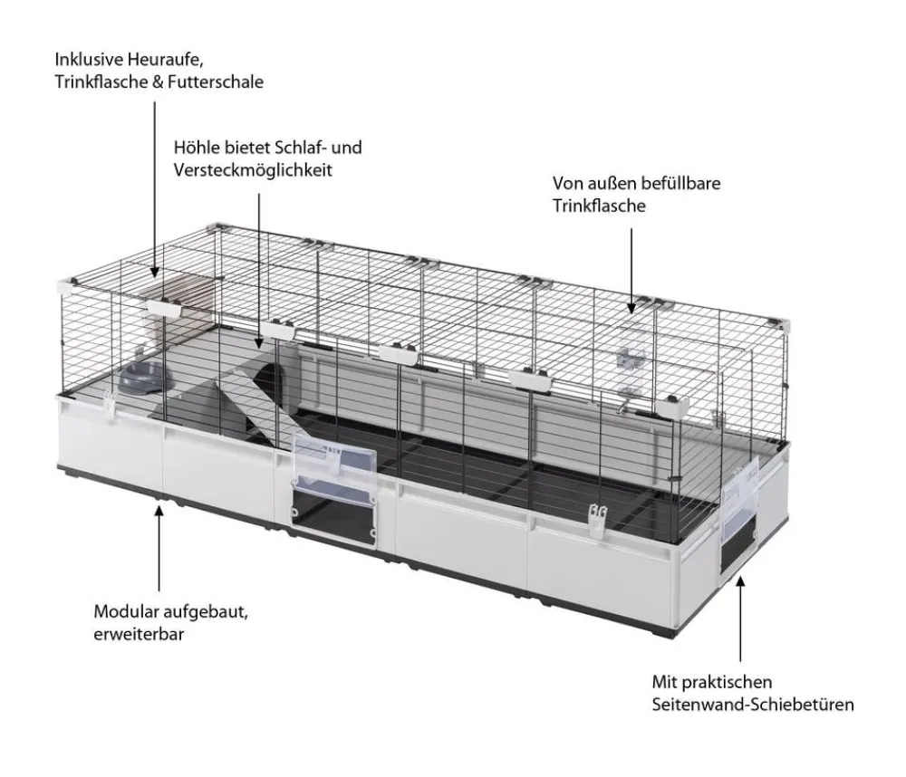 Ferplast® Nagerkäfige - ferplast Nagerheim Modular 4, , ca. B179/H56/T72 cm Hellgrau