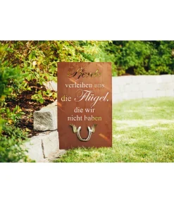 Ferrum Mehr Gartendekoration|Gartenzwerge & Gartenfiguren - Metall-Gedichttafel Hufeisen, 50 x 80 cm, rost Braun