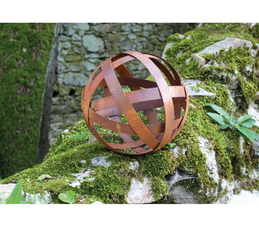 Ferrum Gartenkugeln & Glas Deko|Gartenzwerge & Gartenfiguren - Metall-Kugel aus Blechstreifen, rund, rost Braun