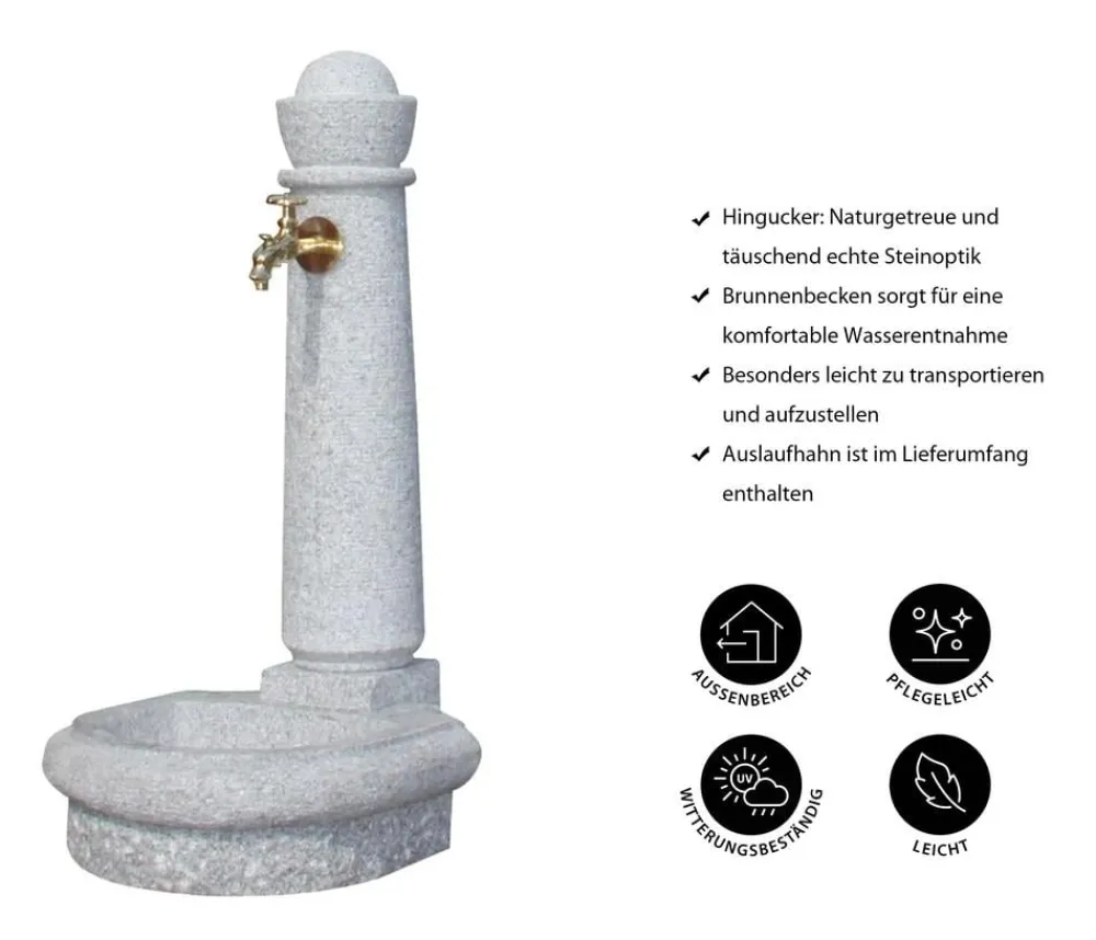 Garantia Kunststoff-Gartenbrunnen Venezia, 44 x 52 x 90 cm Grau