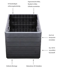 Garantia Hochbeete & Frühbeete > Kunststoff-Hochbeet Ergo Quadro Wood inkl. Wassersparsystem
