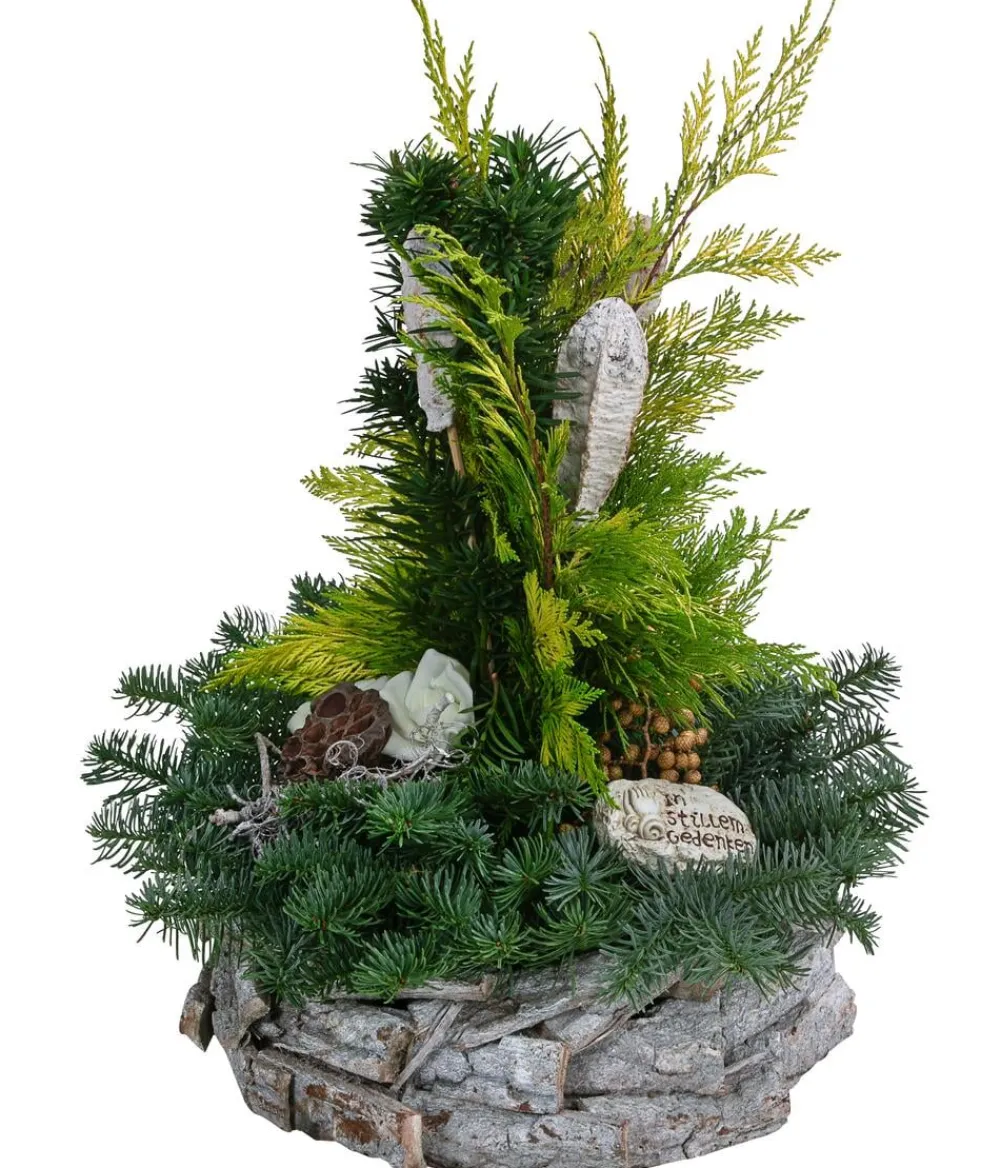 Dehner Grabgesteck in Rinden-Schale, , ca. Ø30/H45 cm Weiß New