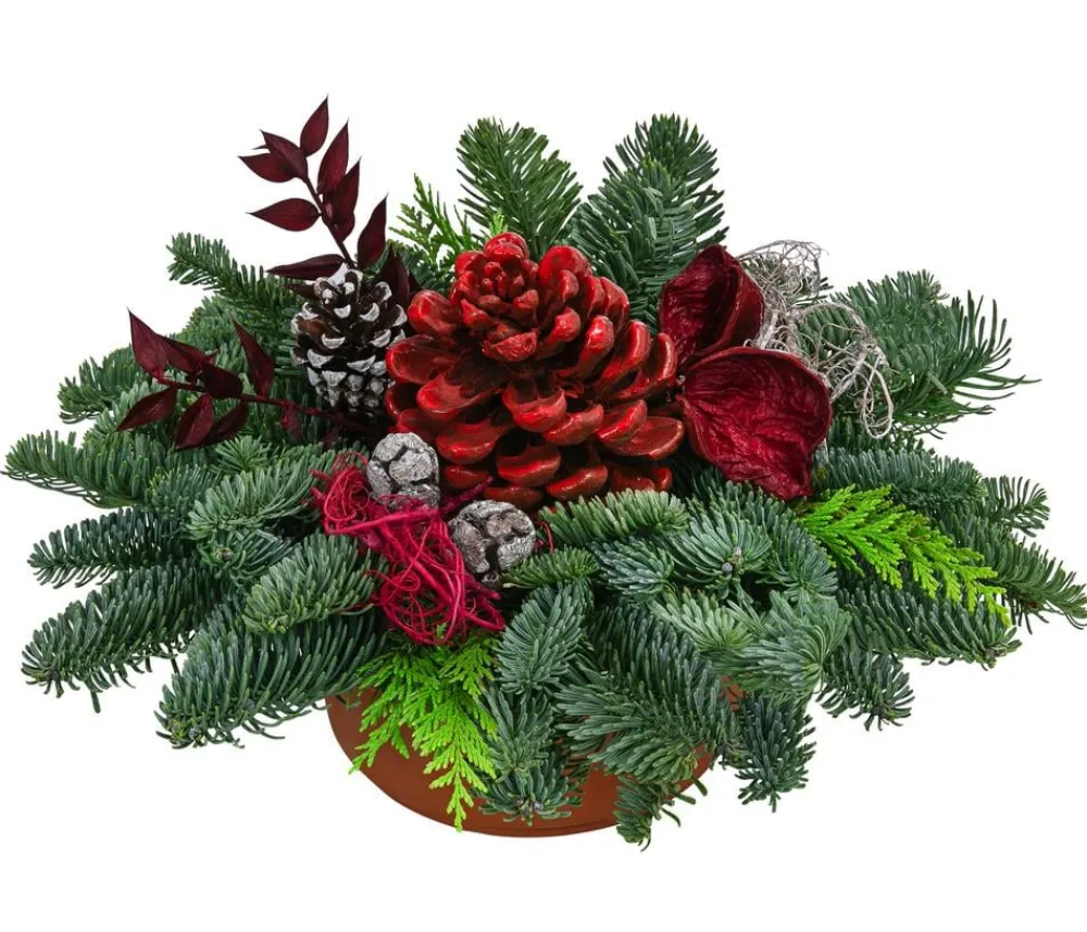 Dehner Grabschmuck & Grabgestaltung - Grabgesteck in Ton-Schale, , ca. Ø30/H20 cm Rot