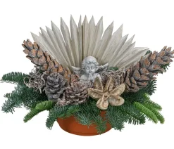 Dehner Grabschmuck & Grabgestaltung - Grabgesteck in Ton-Schale, weiß, ca. B35/H30/T25 cm Lila